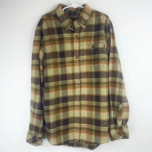 O’NEILL Boys Kids Brown and Orange Accent Plaid Pattern Flannel Button Up Size M - Picture 2 of 5